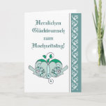 Wedding Congratulations Floral Heart Bird German Card<br><div class="desc">Herzlichen Glückwunsch zum Hochzeitstag! Wedding Congratulations with blue teal Floral Hearts and Birds for those who love nature.  In German</div>