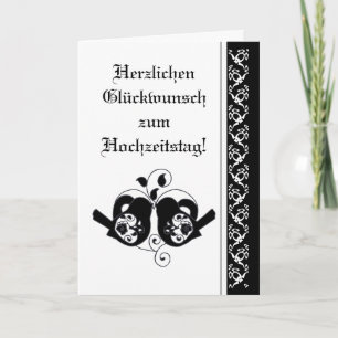 Wedding Congratulations Floral Hearts Birds German Card