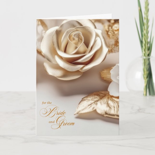 Wedding Congratulations Golden Coloured Rose Card (Front)