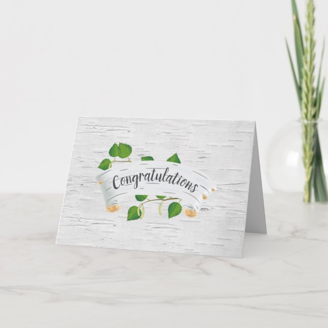 Wedding Congratulations On Birch Tree Scroll Card (Front)