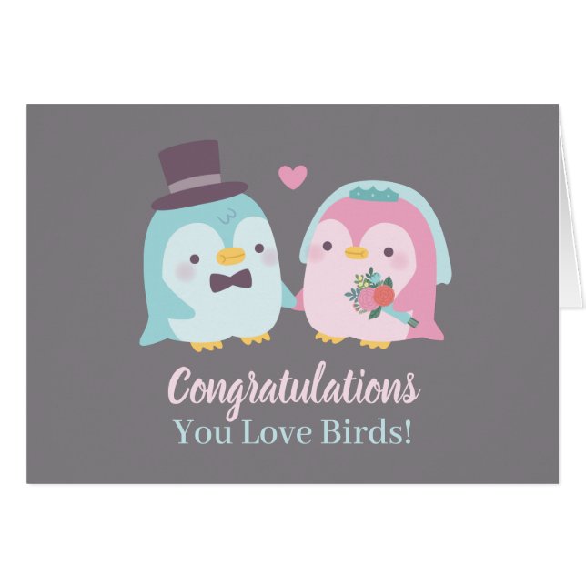 Wedding Congratulations Penguin Groom and Bride (Front Horizontal)