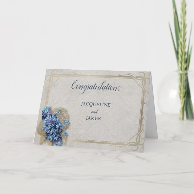  Wedding Congratulations Tiny Blue Flowers  Card (Front)