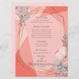 Wedding Coral Floral Geometric Gold Frame Invitation