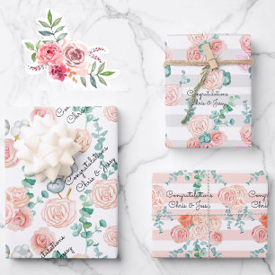 Wedding Country Rose Add Names 3 Gift Wrapping Paper Sheet
