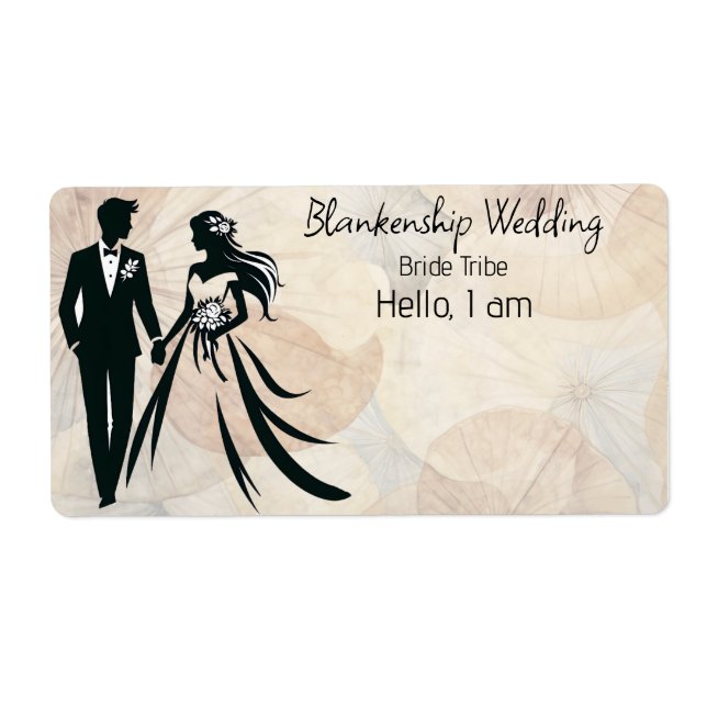 Wedding Couple Abstract Background Label Name Tag (Front)