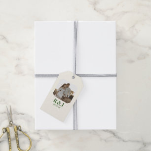 Wedding Couple Add Photo Green Monogram Gift Tags