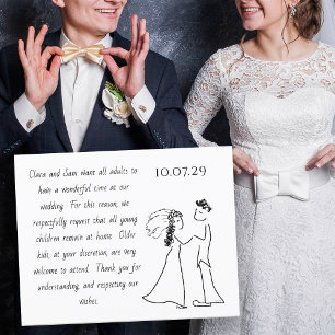 Wedding Couple Art No Children Message Wording Enclosure Card