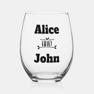 Wedding Couple Bride & Groom Black Stemless Wine Glass