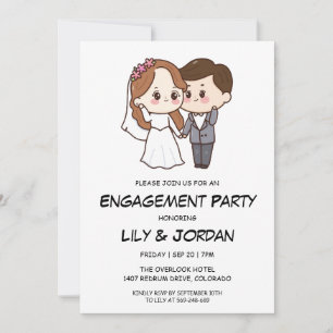 Wedding couple cartoon engagement invitations