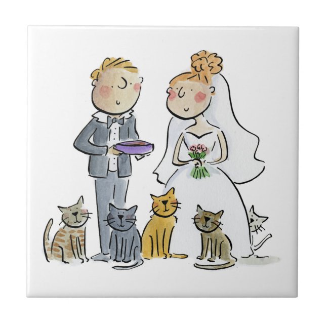 Wedding Couple Cats Paper Coaster (Front)
