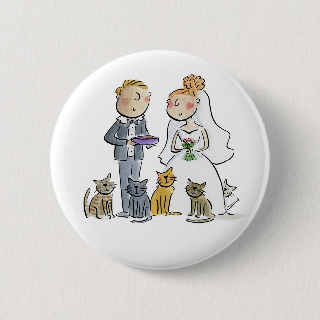 Wedding Couple Cats Paper Coaster 6 Cm Round Badge (Front)