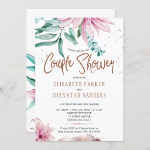 Wedding couple copper glitter pink couples shower invitation