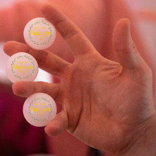 Wedding Couple Custom Name Round Golden Ring Ping Pong Ball