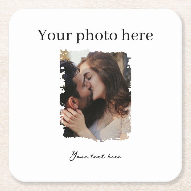 Wedding Couple Custom Photo  Square Paper Coaster (Front)