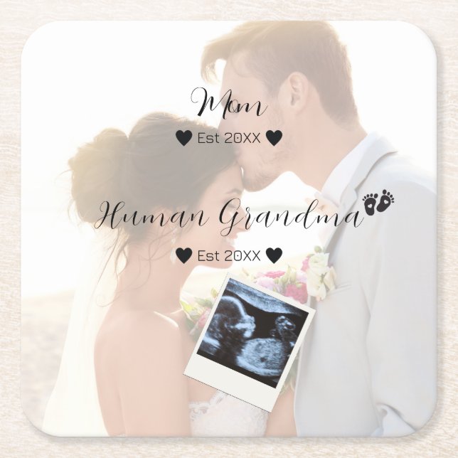 Wedding Couple Custom Photo  Square Paper Coaster (Front)