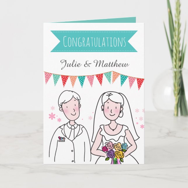 Wedding Couple Doodle Congratulations Newlyweds Card (Front)