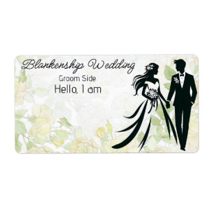 Wedding Couple Floral Background Label Name Tag