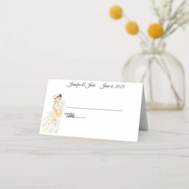 Wedding Couple Folded Name Place Card (Front)
