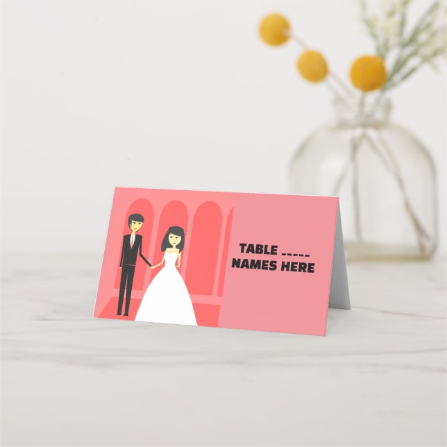 WEDDING COUPLE Folded Place Card,  Fold Style:  Place Card (Front)