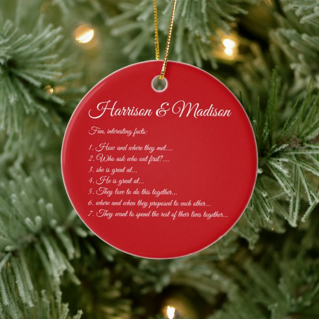 Wedding Couple Fun Facts Custom Script names  Ceramic Ornament (Tree)