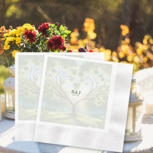 Wedding Couple Green Monogram Napkin
