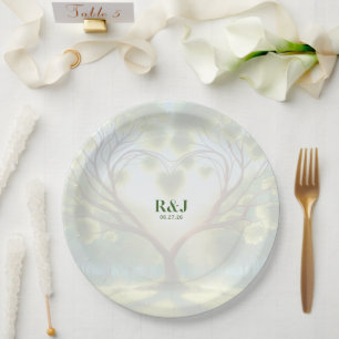 Wedding Couple Green Monogram Paper Plate
