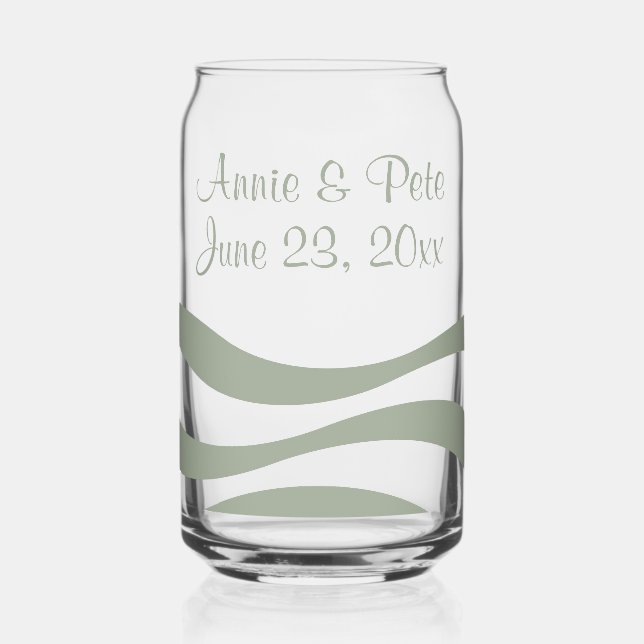 Wedding Couple Green Seafoam Waves Drinkware Set Can Glass (Front)