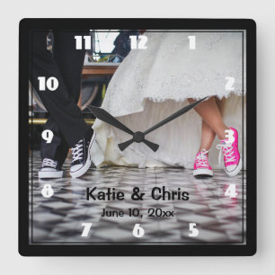 Wedding Couple in a Retro Style Fifties Diner Square Wall Clock