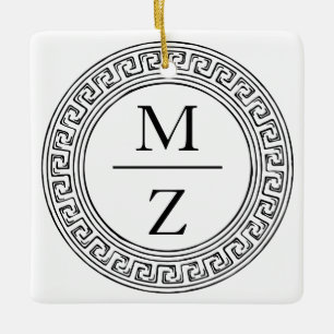 Wedding Couple Initials with Greek Key Design Ceramic Ornament
