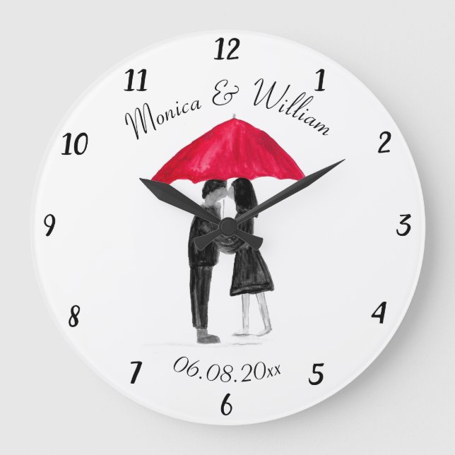 Wedding couple Just married chic watercolor  Large Clock (Front)