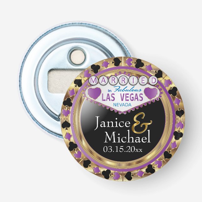 Wedding Couple Las Vegas Style - Purple Bottle Opener (Front)