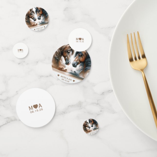 Wedding Couple Monogram Brown Horses Confetti (Group)