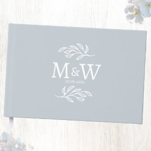 Wedding Couple Monogram Date Botanical Powder Blue Guest Book