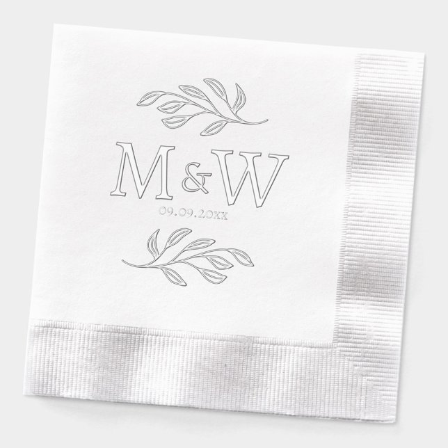 Wedding Couple Monogram Date Elegant Botanical Foil Napkins (Wedding couple monogram initials date foil paper napkins)