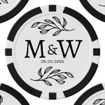 Wedding Couple Monogram Date Elegant Botanical Poker Chips<br><div class="desc">Add a touch of class to your wedding with this unique personalised couple monogram initial and wedding date botanical leaves design. Modern, minimalist and simple serif font for a sophisticated look. Ideal for your bridal shower, bachelor or bachelorette party, wedding reception, and as a keepsake for your bridesmaids, groomsmen, wedding...</div>