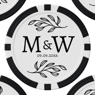 Wedding Couple Monogram Date Elegant Botanical Poker Chips