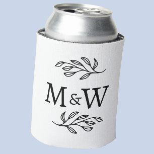 Wedding Couple Monogram Elegant Botanical Can Cooler