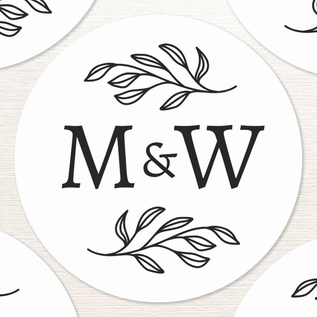 Wedding Couple Monogram Elegant Botanical Classic Round Sticker (Wedding couple monogram initials personalized botanical stickers)