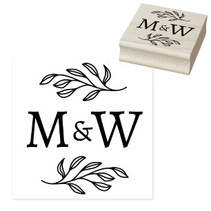 Wedding Couple Monogram Elegant Botanical Rubber Stamp