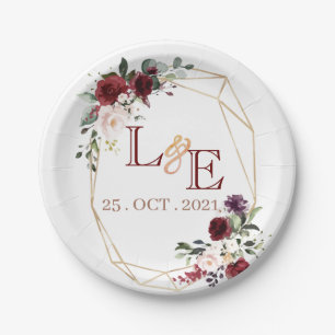 Wedding couple monogram  floral paper plate
