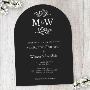 Wedding Couple Monogram Initials Black Arch Invitation