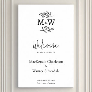 Wedding Couple Monogram Initials Botanical Welcome Poster