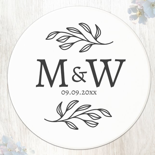 Wedding Couple Monogram Initials Date Botanical Coaster (Wedding couple monogram initials coaster)