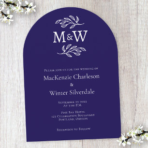 Wedding Couple Monogram Initials Navy Blue Arch  Invitation