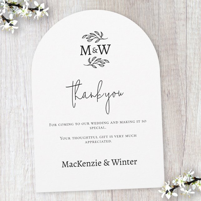 Wedding Couple Monogram Initials Thank You Card (Wedding couple monogram initials botanical line art minimalist simple thank you card)