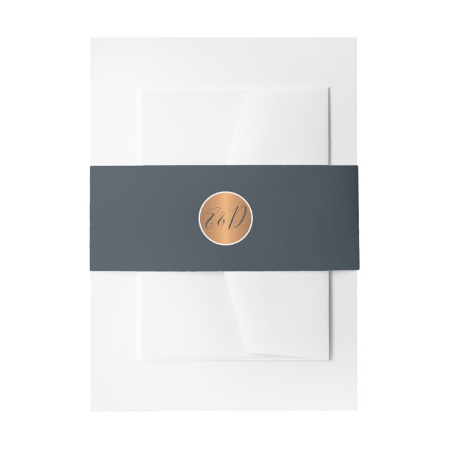 Wedding couple monogram name initials gold navy invitation belly band (Front Example)