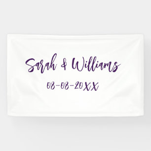 Wedding couple. Name date purple simple minimal mo Banner