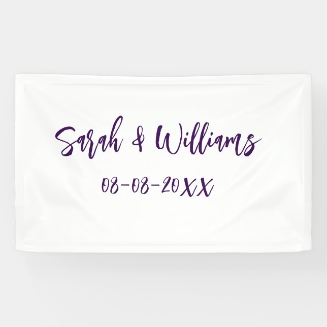 Wedding couple. Name date purple simple minimal mo Banner (Horizontal)