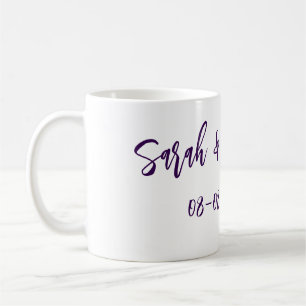 Wedding couple. Name date purple simple minimal mo Coffee Mug
