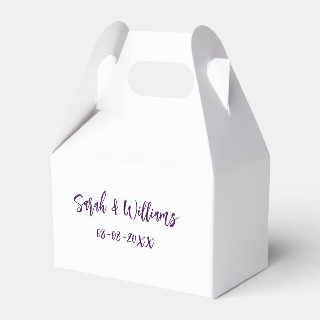 Wedding couple. Name date purple simple minimal mo Favour Box (Front Side)